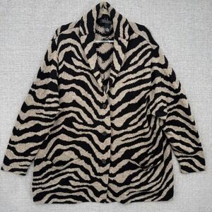 Dialogue Women's Sz 2X Zebra Print Cardigan Sweater‎ Blazer Beige Black